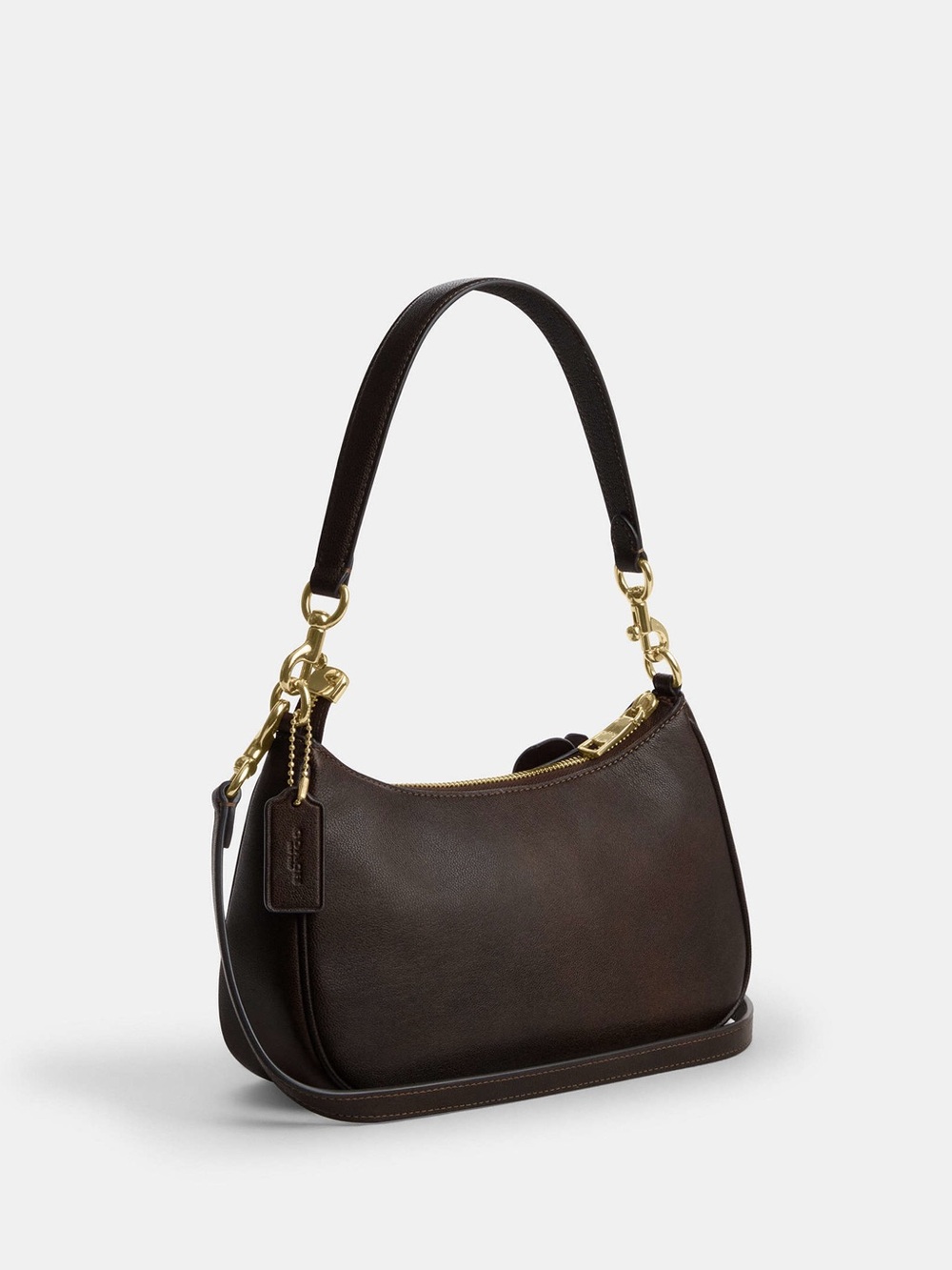 COACH NWT Teri Shoulder Bag Floral Applique Leather Maple Brown Gold - Picture 6 of 10